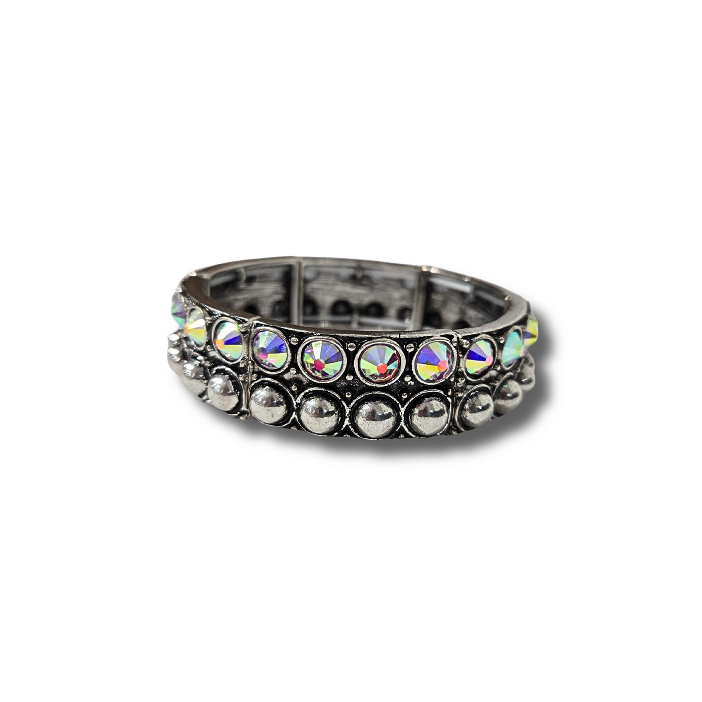Antique Silver and Rhinestone Double Bangle