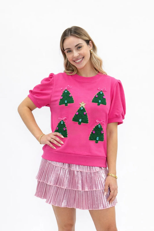 Pink Christmas Tree Patches Top (Reg. and Plus)