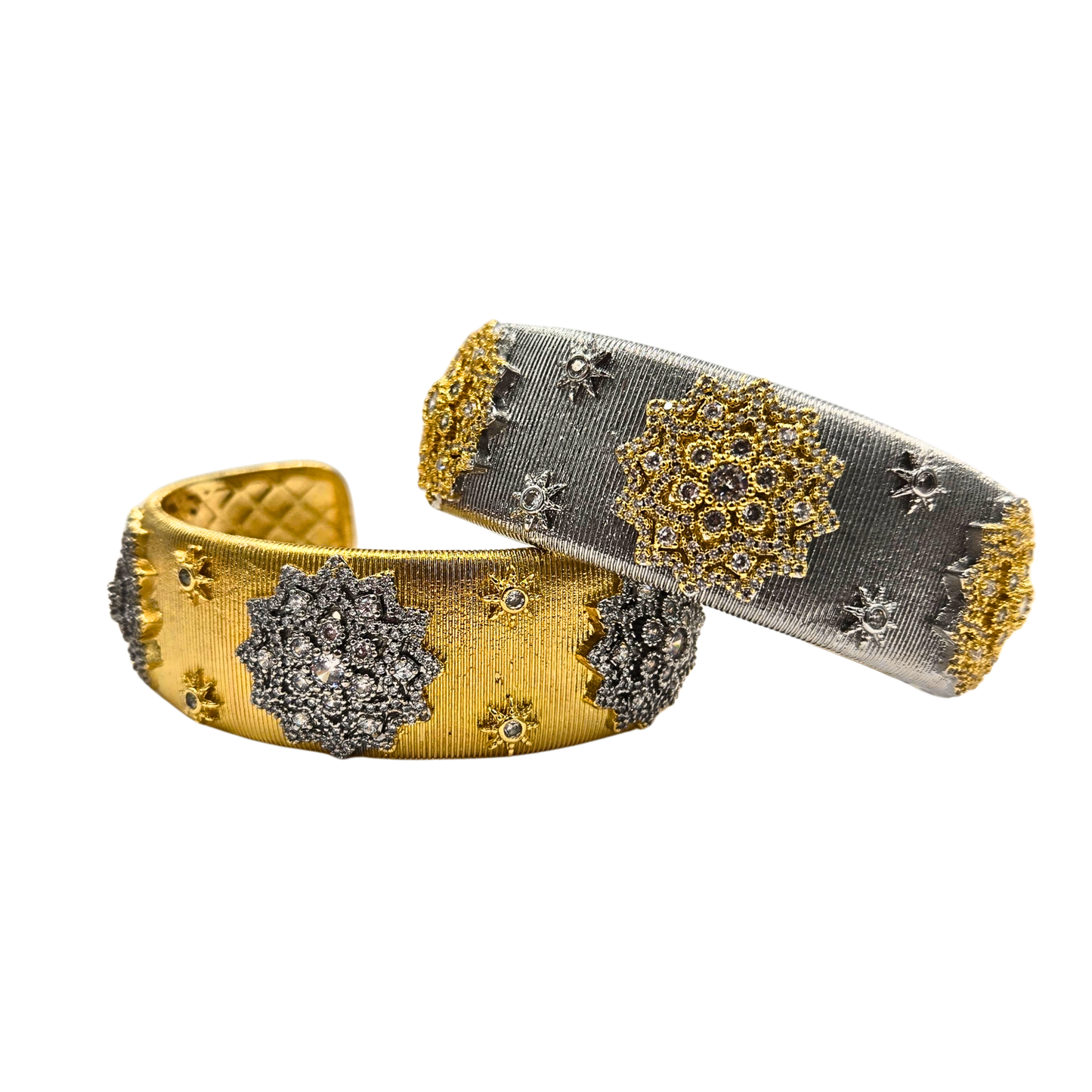 Two Tone Jewel Snowflake Cuff Bracelet (2 colors)