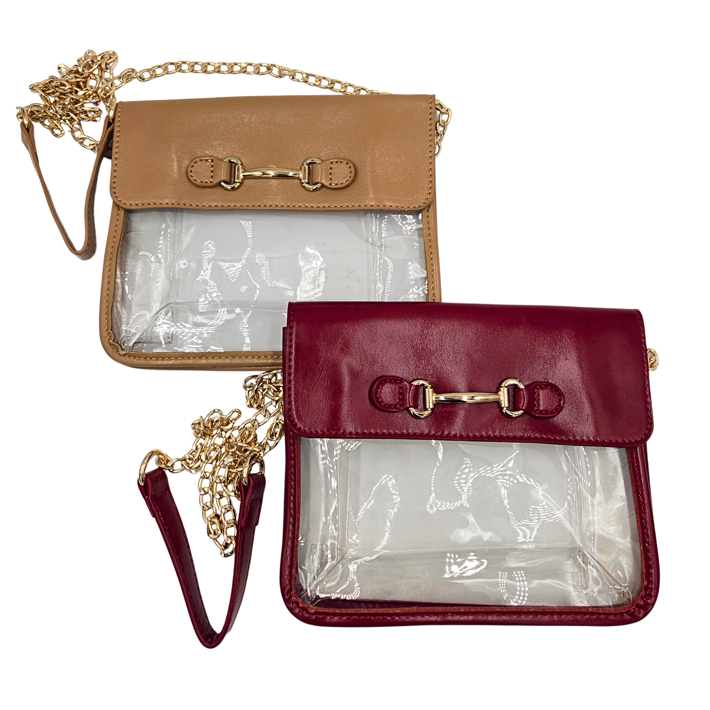 Square Faux Leather Clear Stadium Clutch (2 colors)