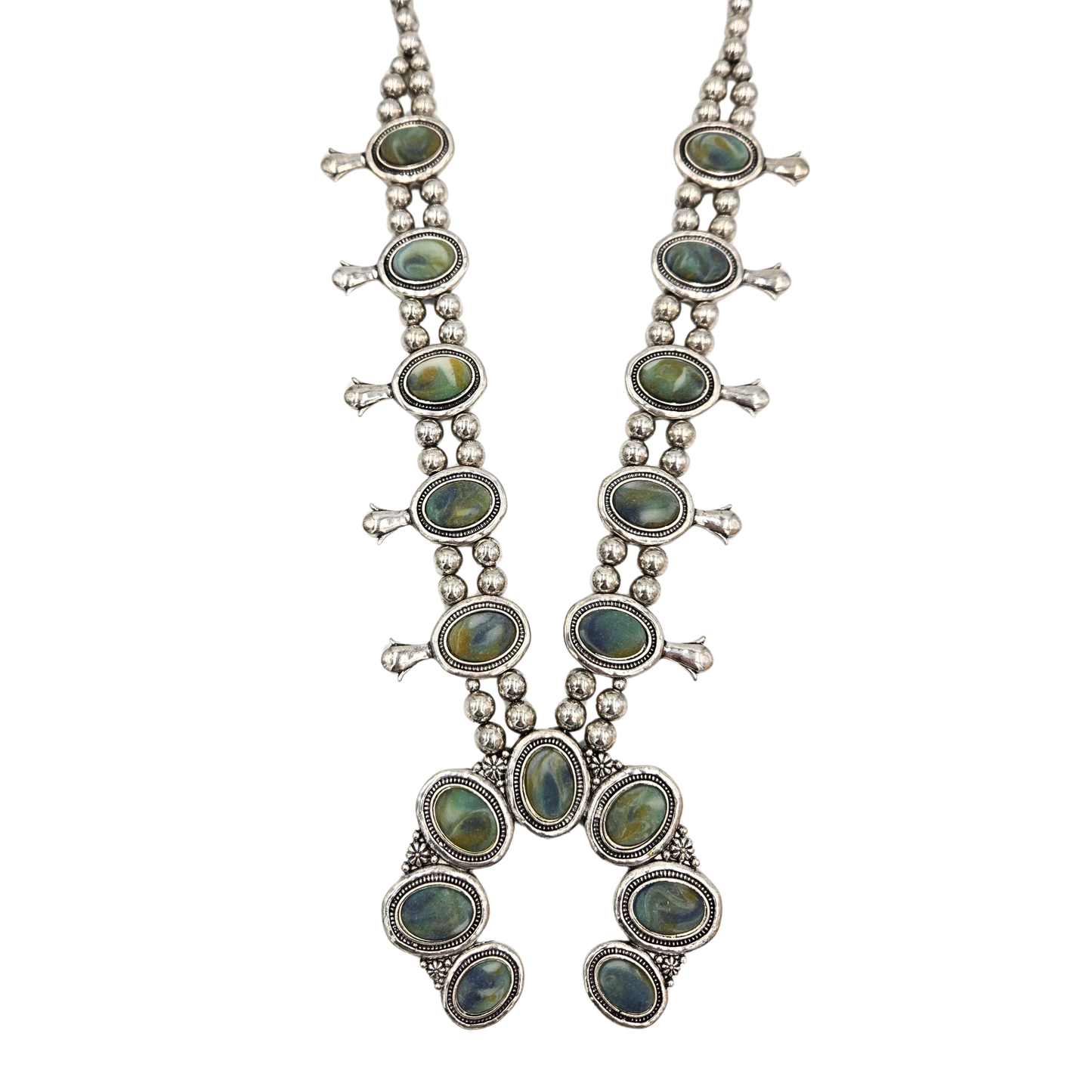 Green Marble Western Squash Blossom Necklace
