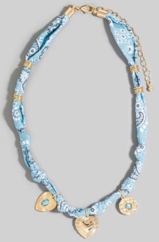 Heart And Coin Charms Paisley Bandana Knotted Necklace (4 colors)