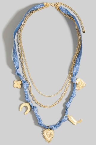 Denim and Charms Knotted Paisley Layered Necklace