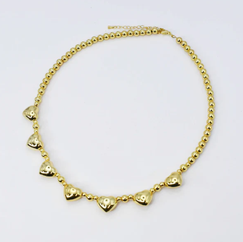 TJ - Hearts and Beads Gold Necklace