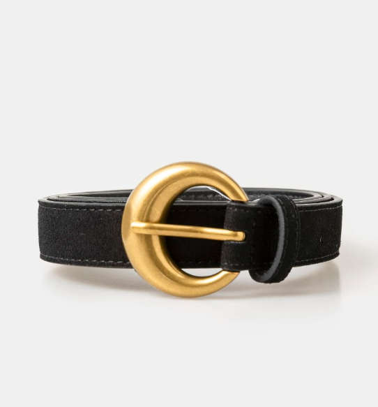 Black Round Buckle Rough Leather Belt