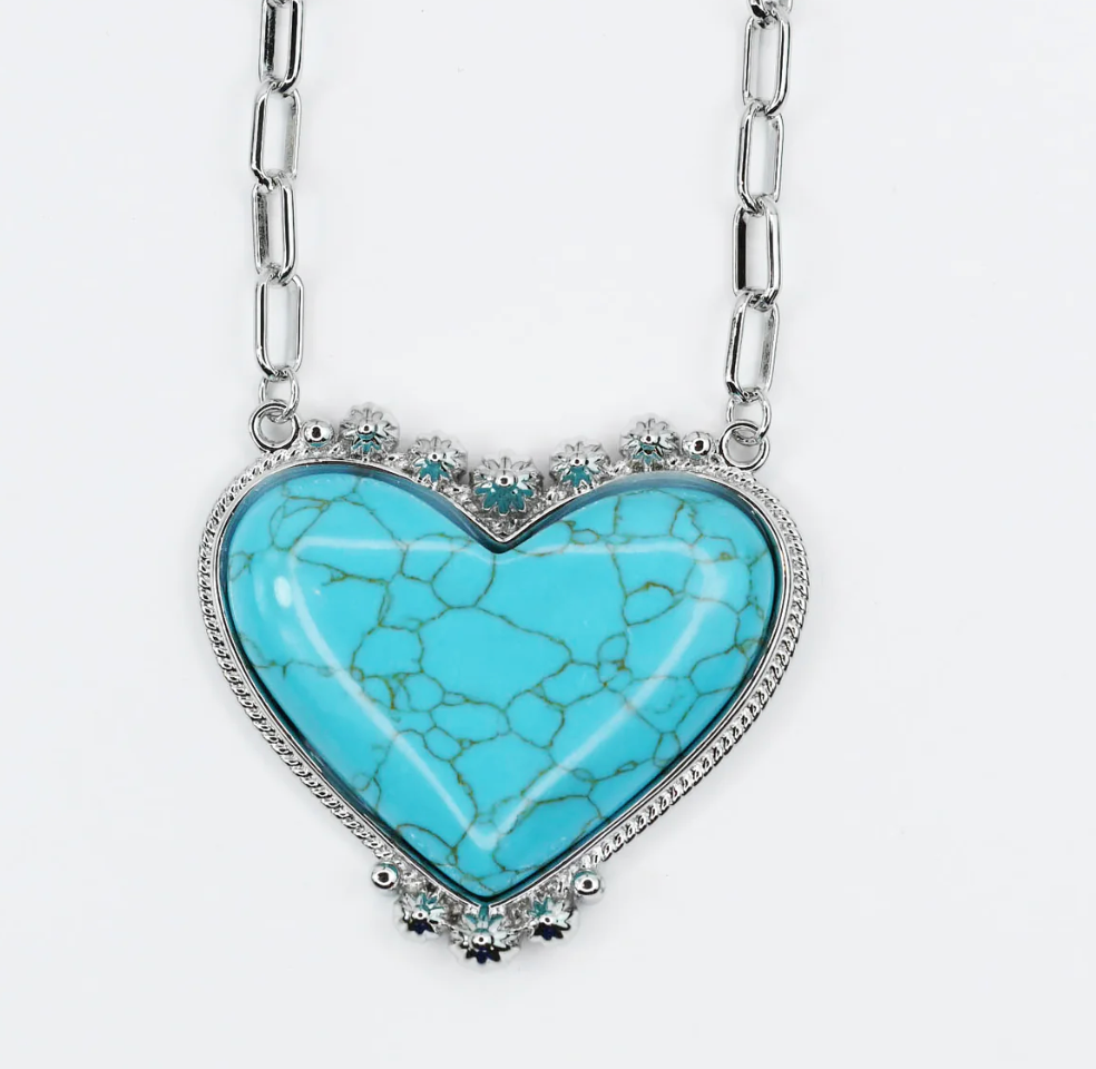 TJ -Turquoise Heart Treasure Silver Necklace