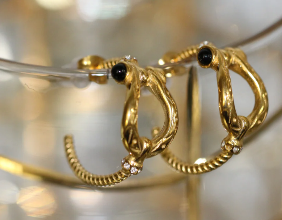 Black Onyx Hoop Earrings