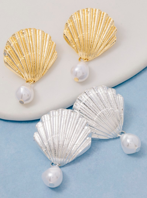 Chrome Shell Drop Earrings (2 colors)