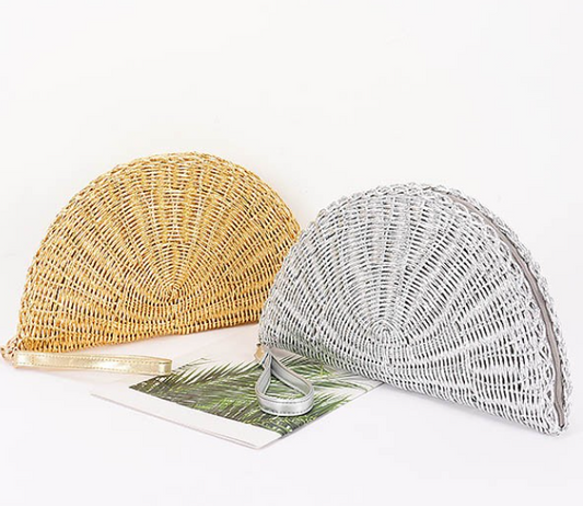 Woven Straw Half Moon Clutch (2 colors)