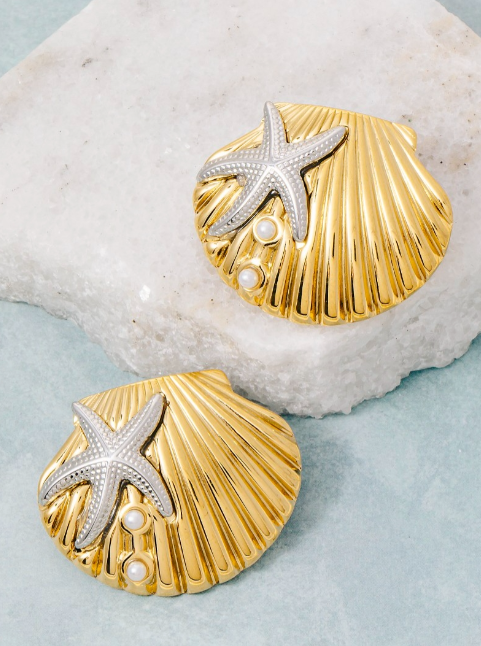 Gold Dipped Two Tone Shell Earrings