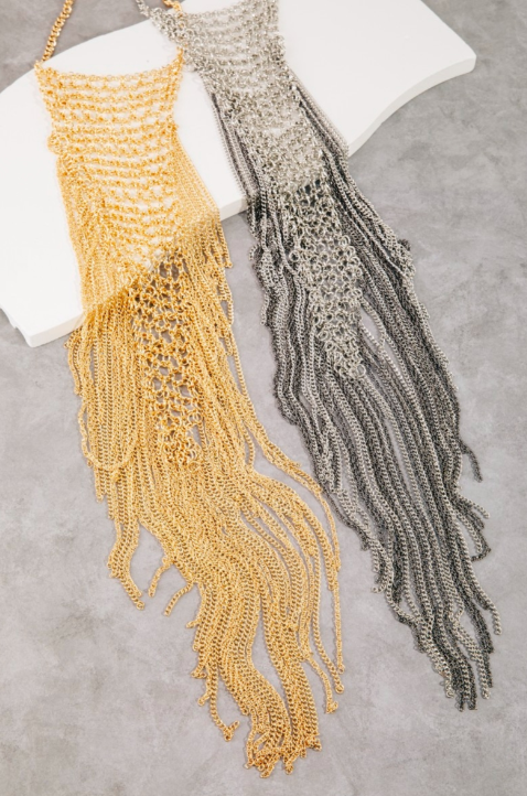 Chain Fringe Bib Necklace (2 colors)