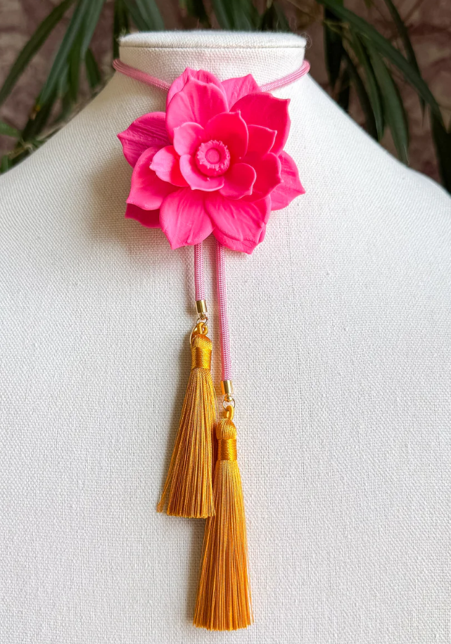 Rahya - Lotus Flower Bolo in Flamingo Pink with Bubblegum Pink & Golden Yellow