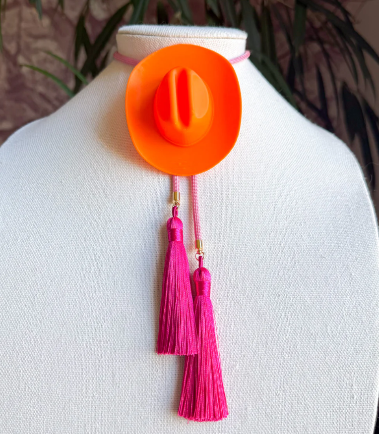Rahya - Cowboy Hat Bolo in Burnt Orange with Bubblegum Pink & Fuchsia