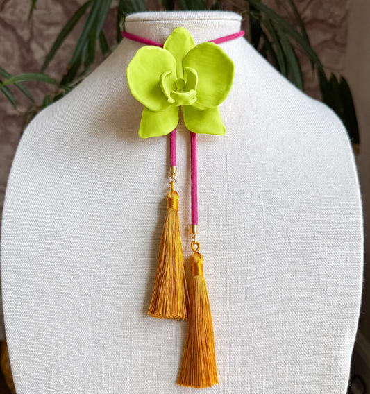 Rahya - Orchid Bolo in Lime Green with Fuchsia & Golden Yellow