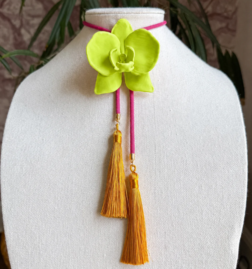 Rahya - Orchid Bolo in Lime Green with Fuchsia & Golden Yellow