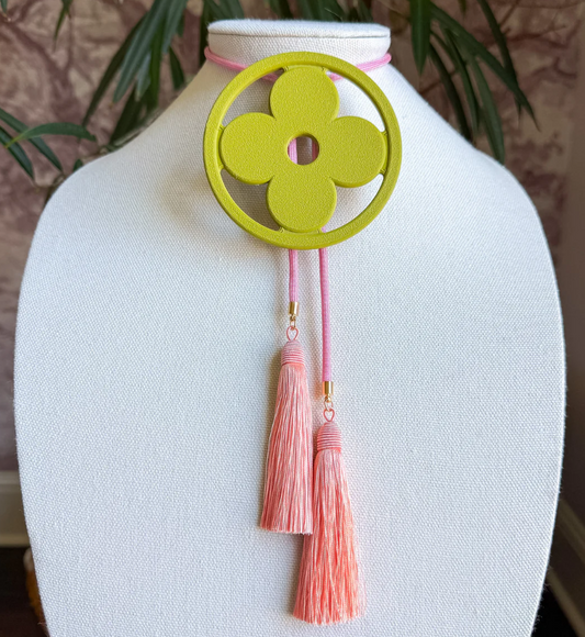 Rahya - Clover Bolo in Olive Green with Bubblegum Pink & Peach