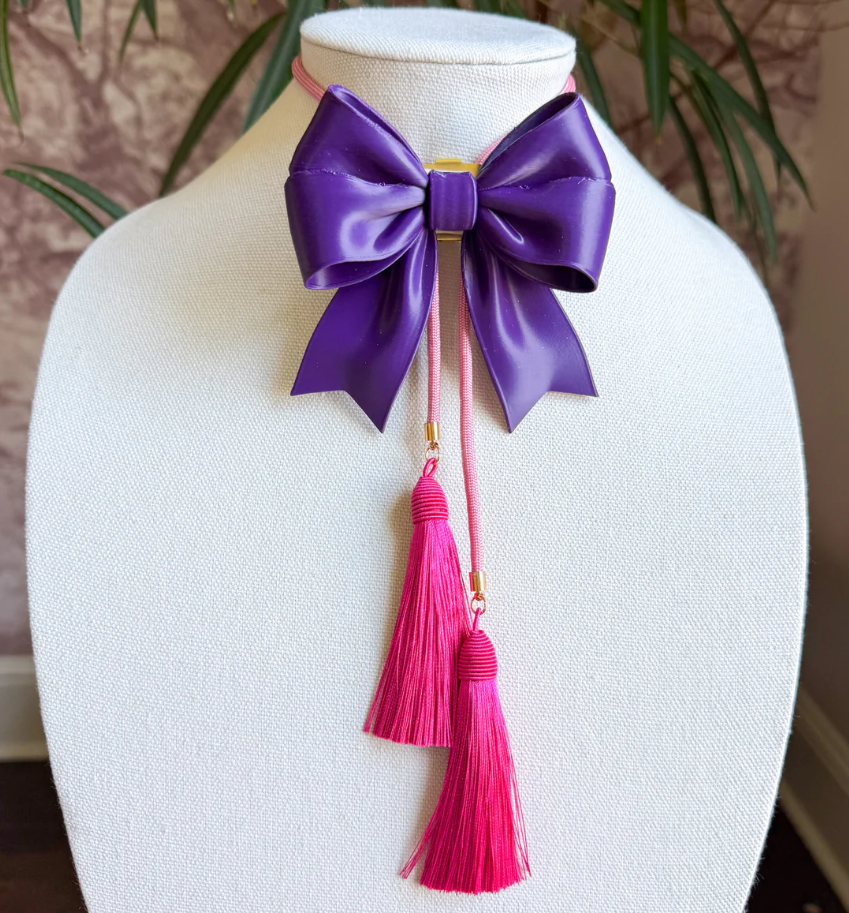 Rahya - Ribbon Bow Bolo in Deep Purple with Bubblegum Pink & Fuchsia