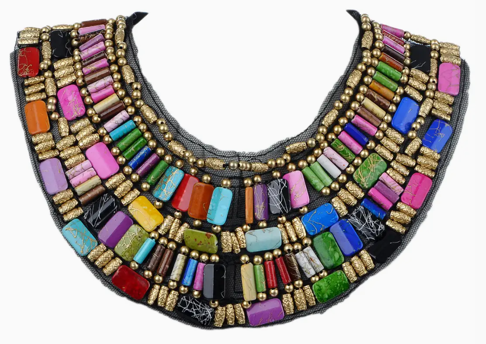 Tribal U Shaped Draped Multicolor Rainbow Beads Necklace