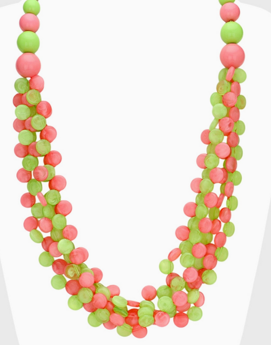 Round Disc Beaded Multi Layered Statement Long Necklace