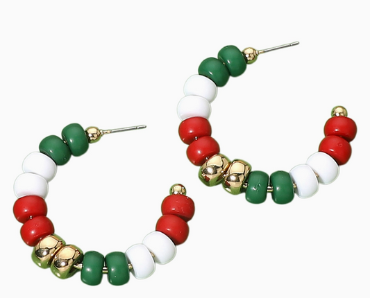 Festive Christmas Beaded Hoop Earrings