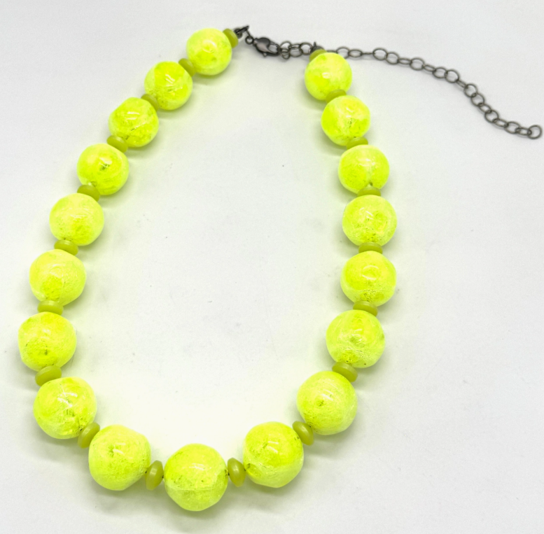 Neon Yellow Crackle Marco Necklace