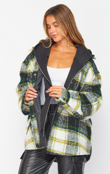Soft Oversized Plaid Hoodie Shacket (Reg)