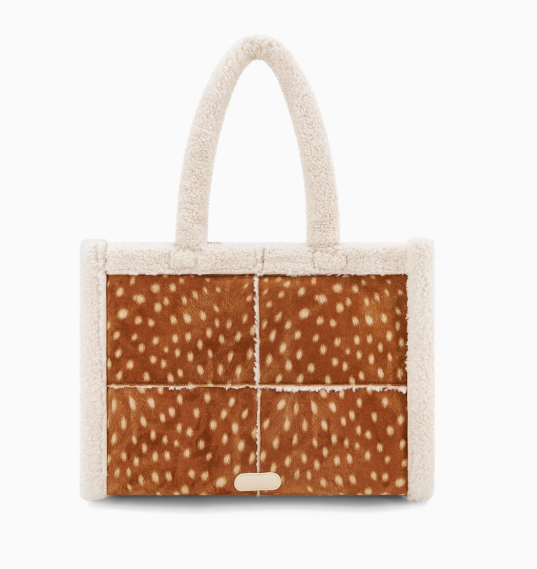 Faux Suede Fawn Tote with Sherpa Trim
