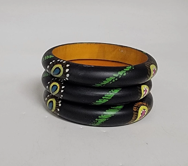 Bohemian Hand-Painted Wooden Bangle Set (6 Colors)