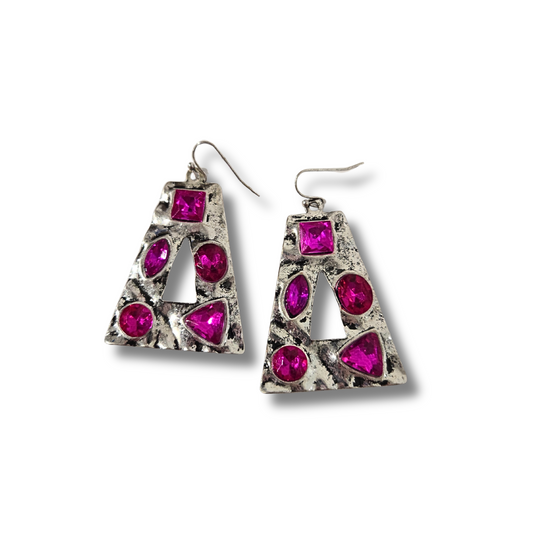 Antique Silver & Fuchsia Statement Earrings