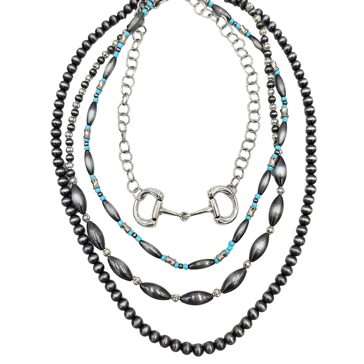 Layered Navajo Pearl & Turquoise Horse Bit Necklace