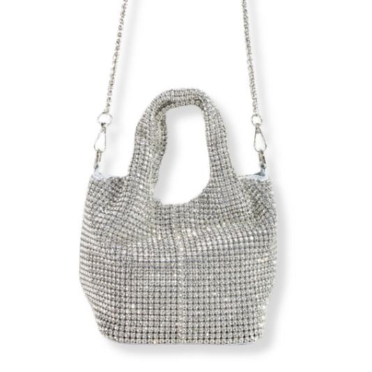 Silver Rhinestone Hobo Evening Bag