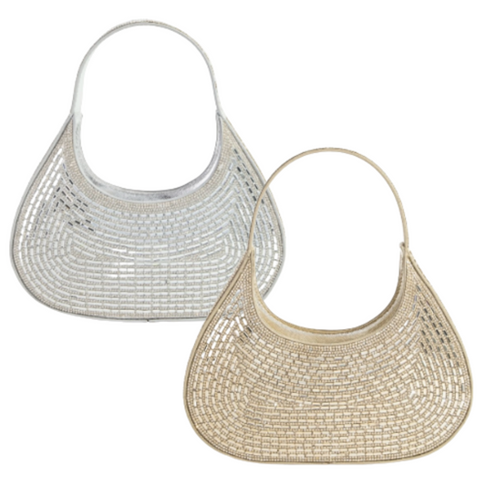 Rhinestone Embellished Half Moon Evening Hand Bag (2 Colors)