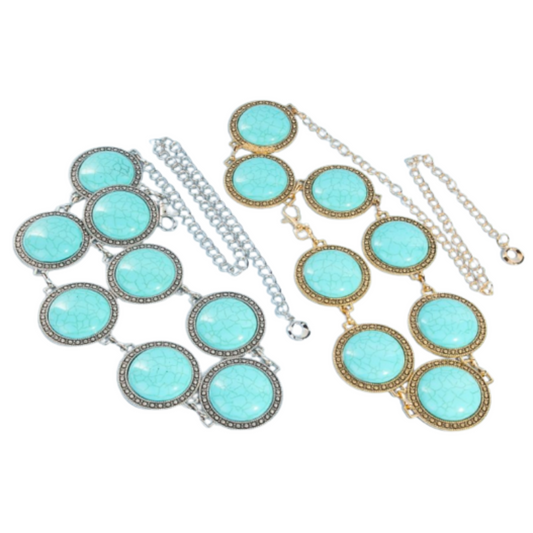 Western Concho Turquoise Stone Chain Belt (2 colors)