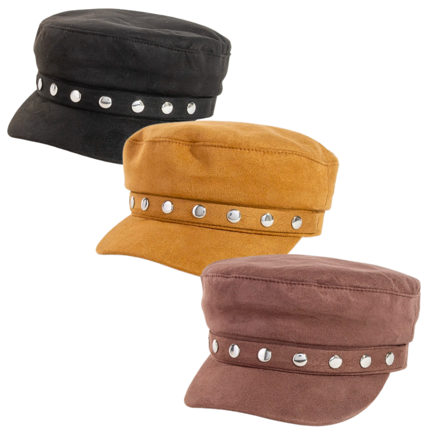 Disc Studded Faux Suede Beret Hat (3 Colors)