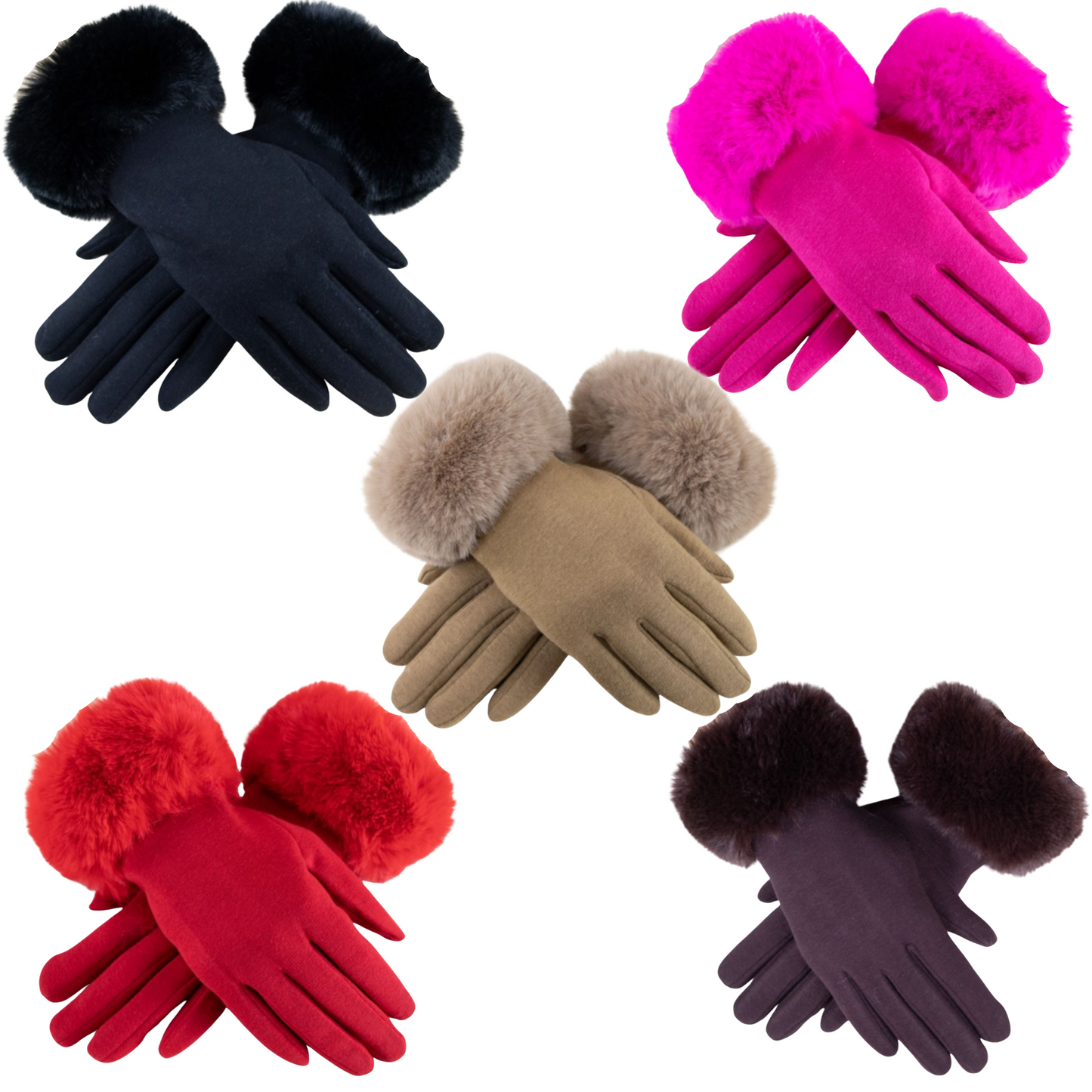 Faux Fur Cuffed Touchscreen Gloves (5 colors)