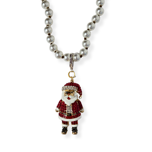 Rhinestone Santa Pearl Necklace