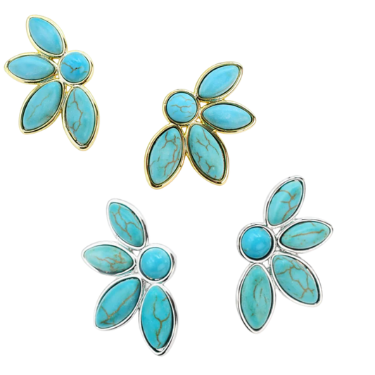 TJ - Half Turquoise Flower Earrings (2 colors)