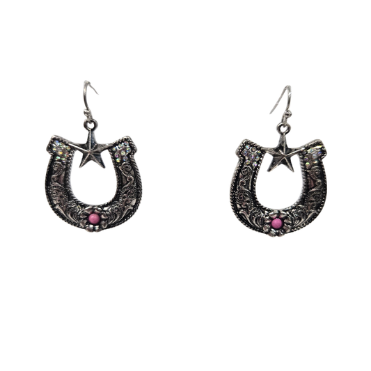 Antique Silver Bling Horse Shoe Earrings