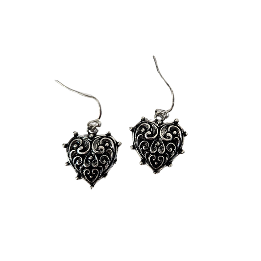 Antique Silver Intricate Heart Earrings