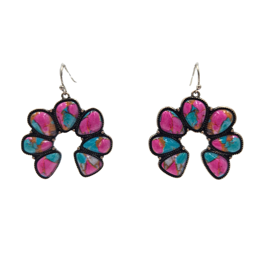 Turquoise Swirl Squash Blossom Earrings