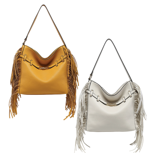 Faux Leather Side Fringe Satchel (2 colors)