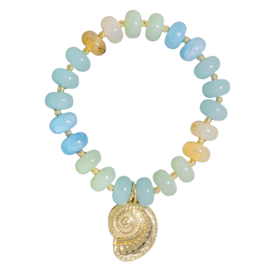 Aqua Beaded Shell Bracelet