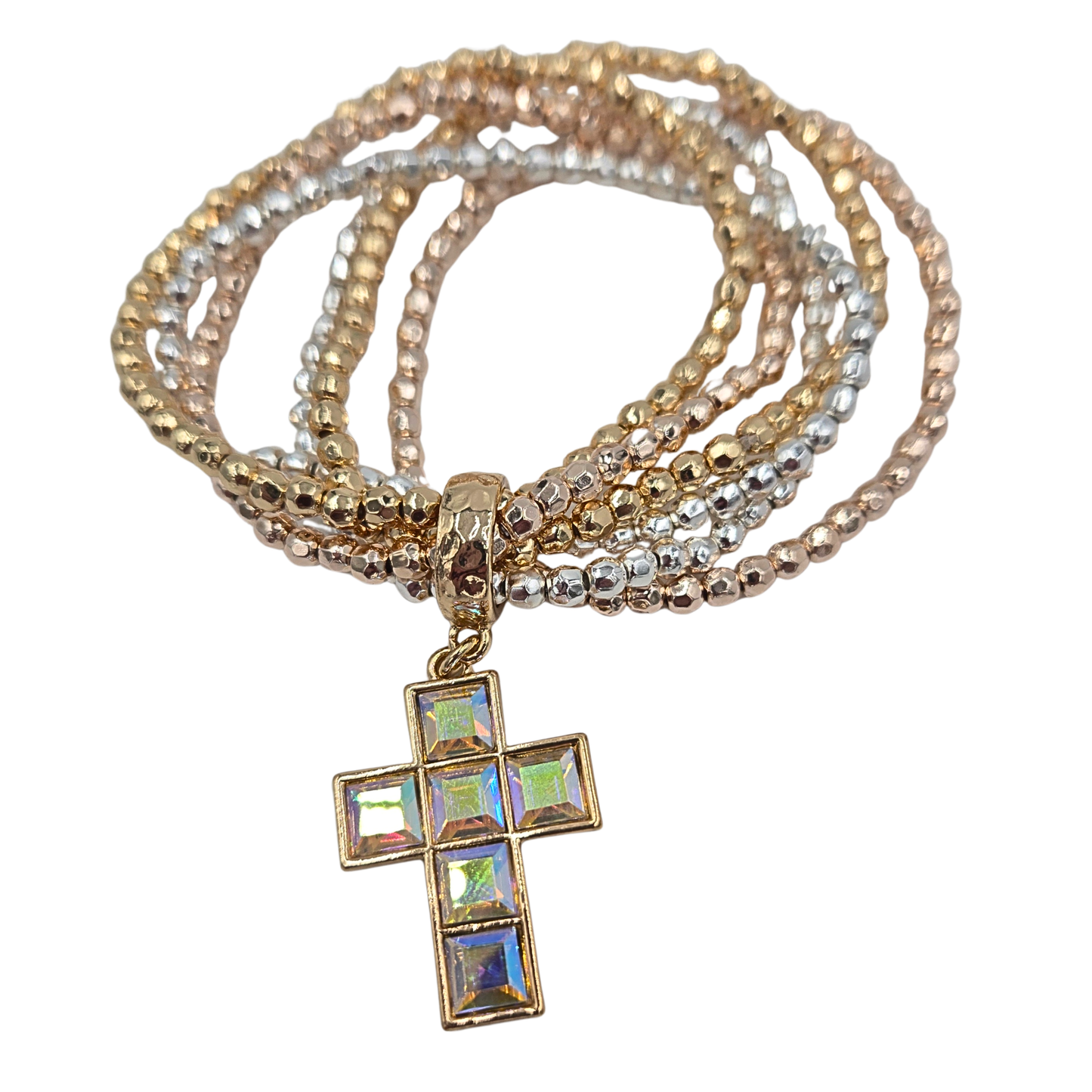 Mixed Metal Crystal Cross Bracelet