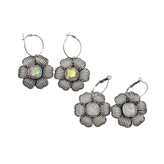 Antique Silver Flower Earrings (2 colors)