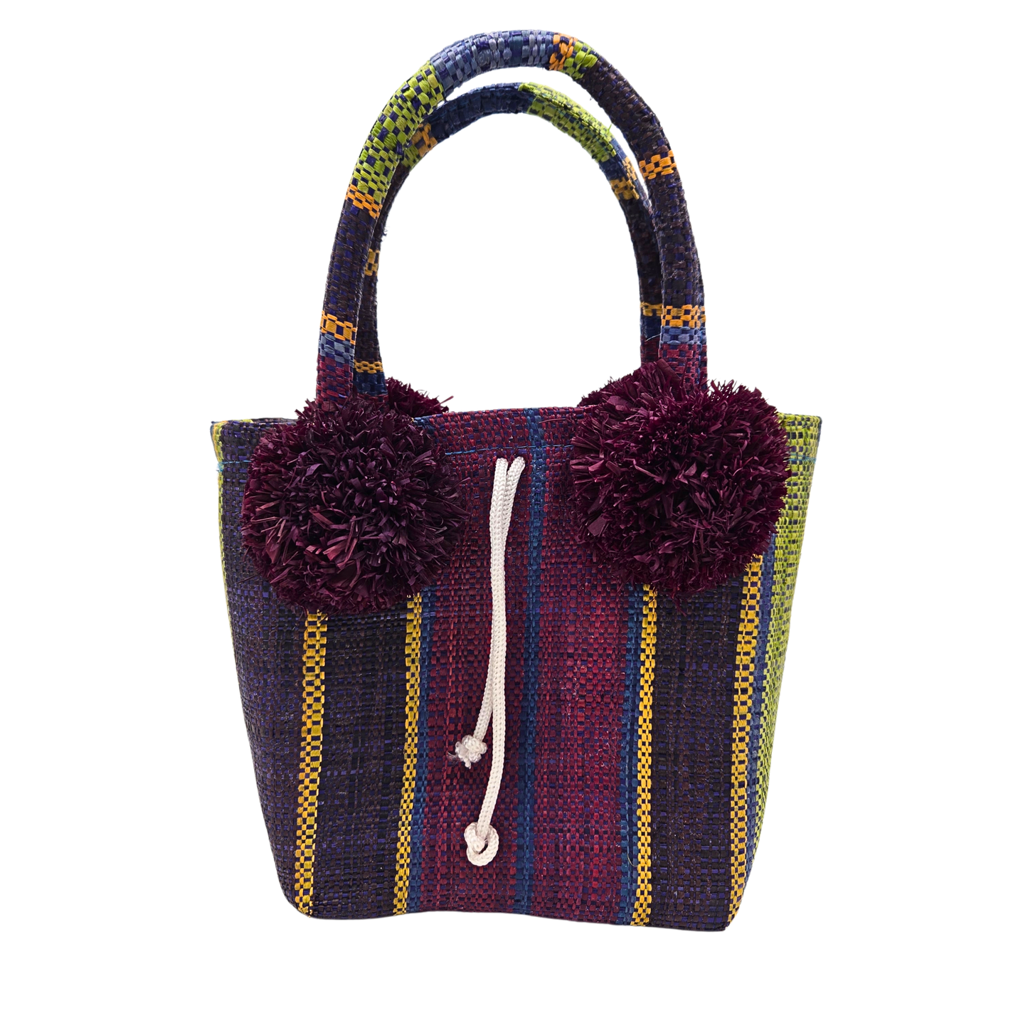 Mini Straw PomPom Bag in Midnight Swirl