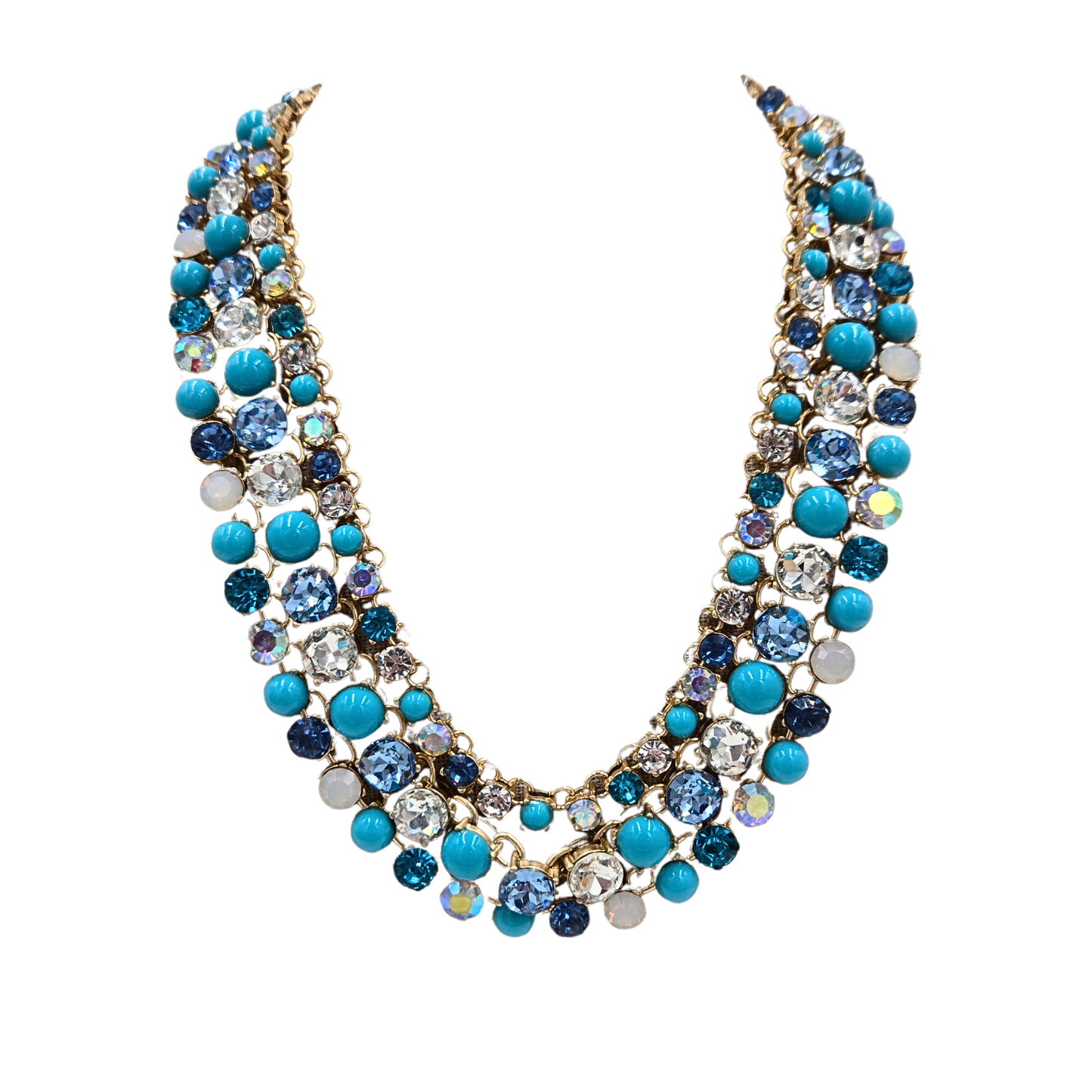 Three Strand Turquoise Bling Necklace