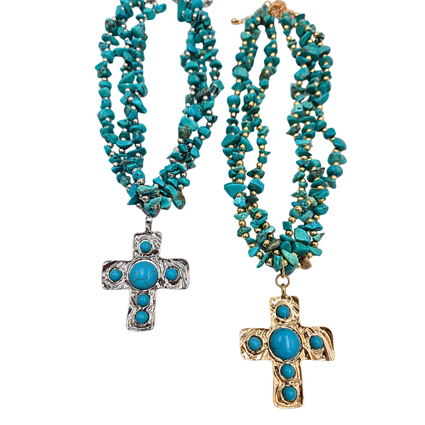 Turquoise Chip Cross Necklace (2 colors)