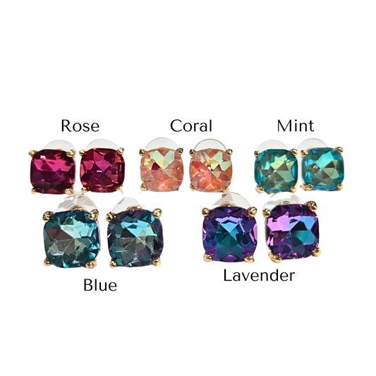 Tropic Rectangle Jewel Stud Earrings - AB (5 colors)