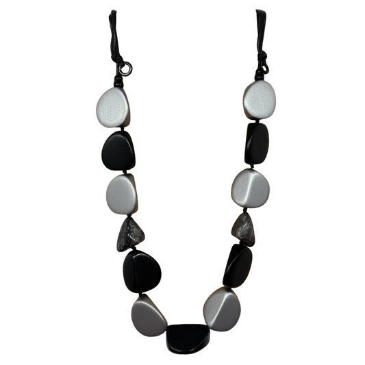 Black & Silver Wood Pendant Necklace
