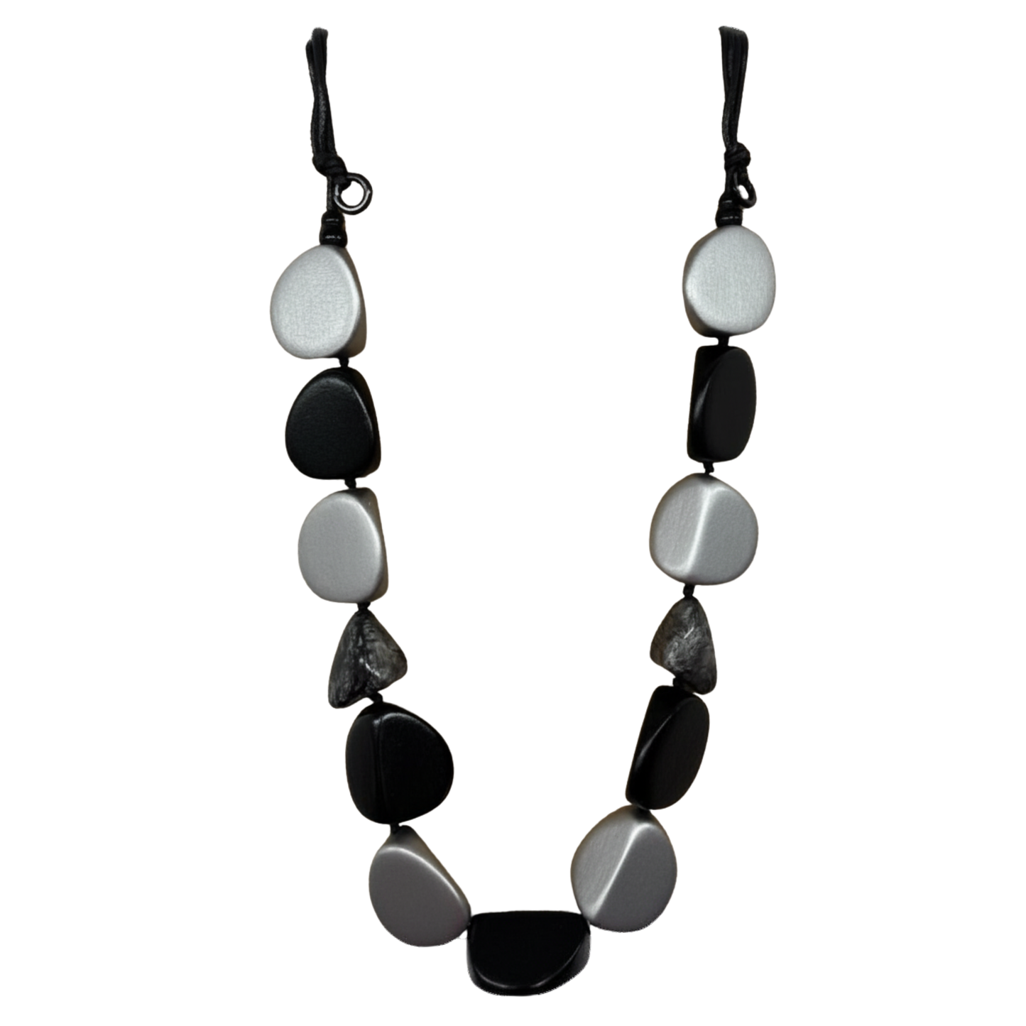 Black & Silver Wood Pendant Necklace